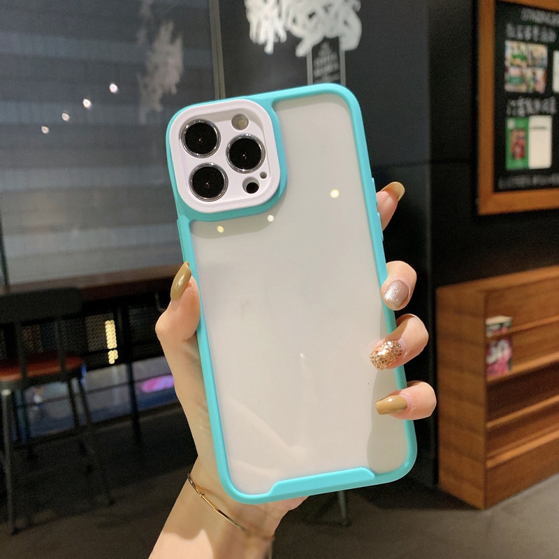 Ốp lưng chống sốc trong suốt có viền tương phản dành cho iPhone 13 12 11 Pro Max XS XR X 8 7 Plus + SE 2020 với lớp vỏ bảo vệ máy ảnh hoàn toàn