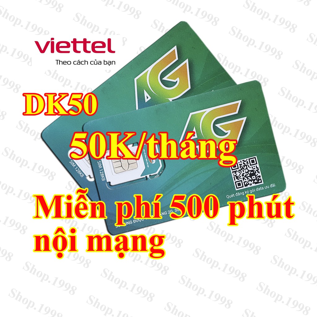 Sim 4G Viettel 50K/tháng miến phí 500 phút nội mạng - SIM VIETTEL DK50