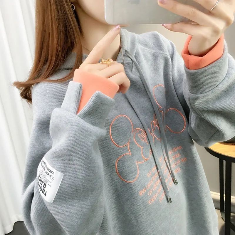 Áo hoodie giả 2 mảnh dáng rộng phong cách Hàn Quốc thời trang thu đông 2021 mới cho nữ