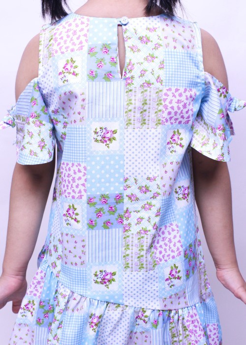 Đầm bé gái xẻ tay hoa xanh Jadiny