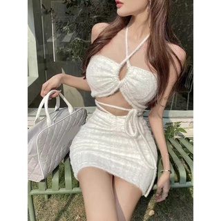 Oder set váy len body dây yếm , dây cột eo phía sau hở lưng siêu hách dáng