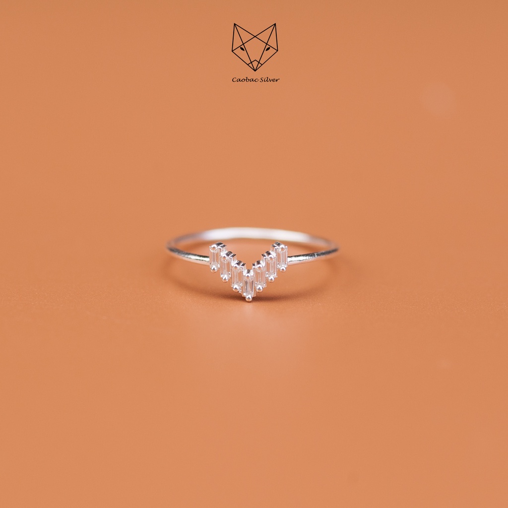 Nhẫn Bạc Ta Cao Cấp CaoBac Silver V Đá Dài Đá Dài Nhẹ Nhàng Dành Tặng Riêng Cho Bạn Gái