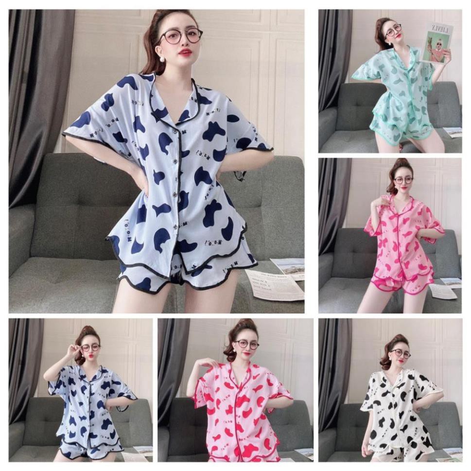 Pijama nữ kiểu đồ mặc nhà tay ngắn chất lụa mát, ít nhăn, phom dáng rộng rãi, phom dưới 65kg- tùy chiều cao | BigBuy360 - bigbuy360.vn