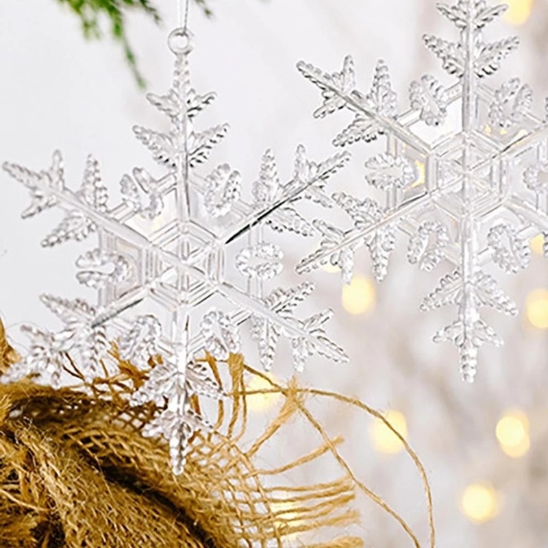 Set 6 bông tuyết trong suốt treo trang trí cây thông siêu đẹp