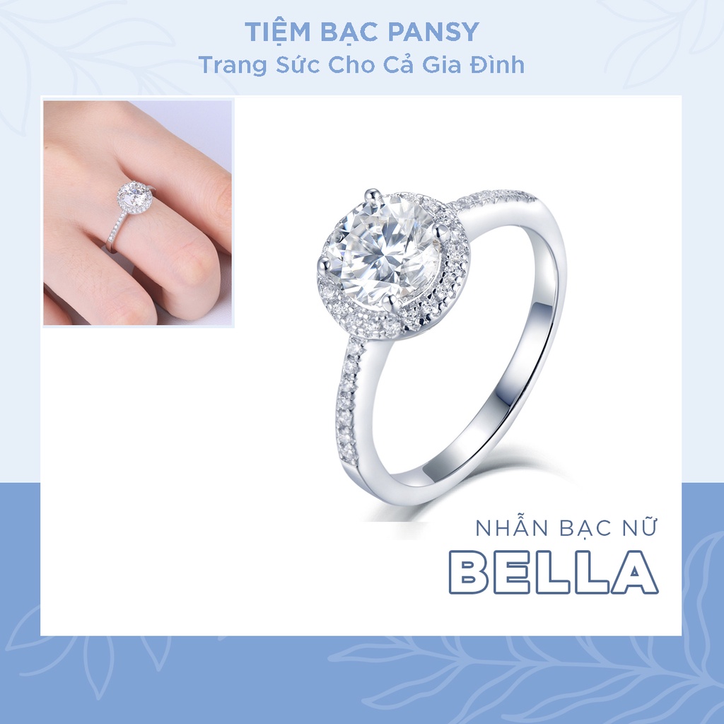 Nhẫn bạc nữ PANSY đá tròn sang trọng, nhẫn cầu hôn Bella bằng bạc ta cao cấp
