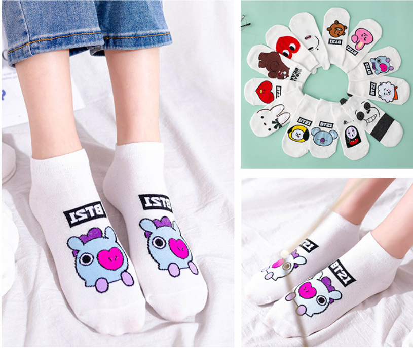  Vớ Cotton Cổ Ngắn In Hoạt Hình Bts Bt21 Dễ Thương