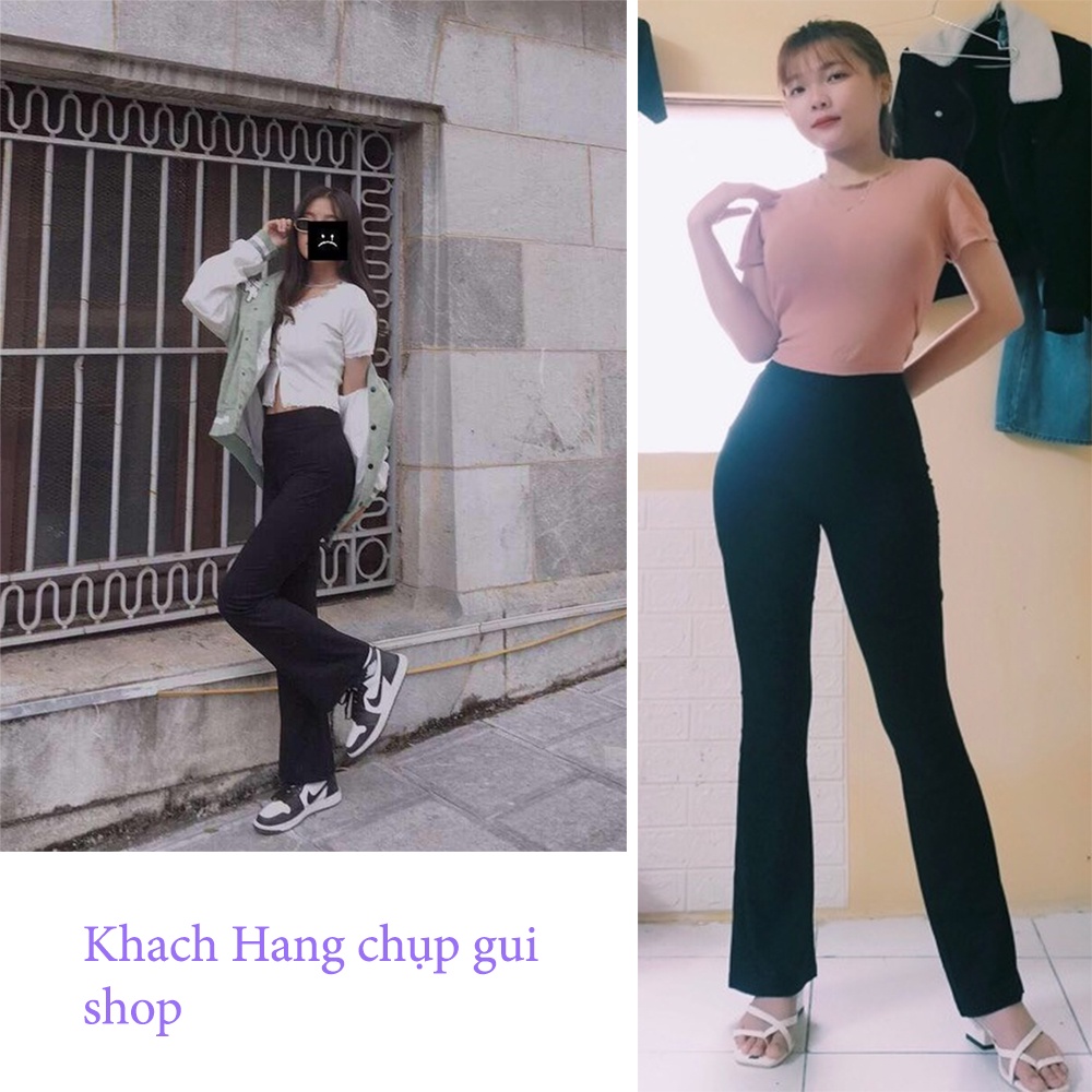 Quần legging ống loe cạp cao nữ ống vảy chất cotton zip siêu dài siêu đẹp