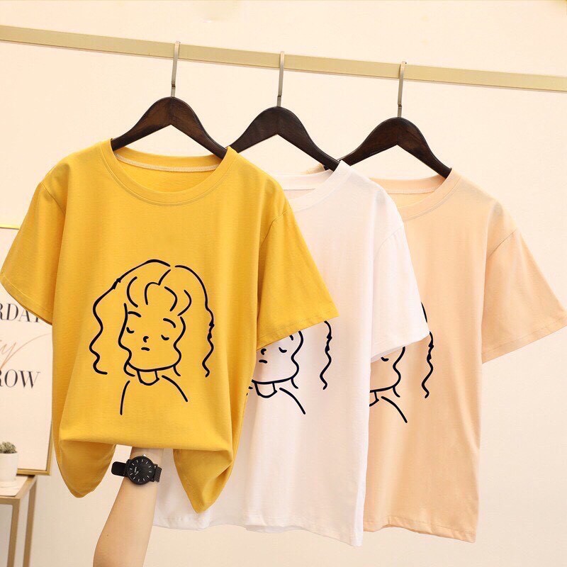 Áo thun cotton dày dặn-  tay lỡ phong rộng - unisex (mẫu cô gái)