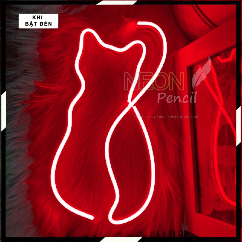 Đèn led Neon trang trí | Hình con mèo MC1 | Decor phòng ngủ | 35*20 cm | Đèn ngủ   | Quà tặng trang trí - PENCIL NEON