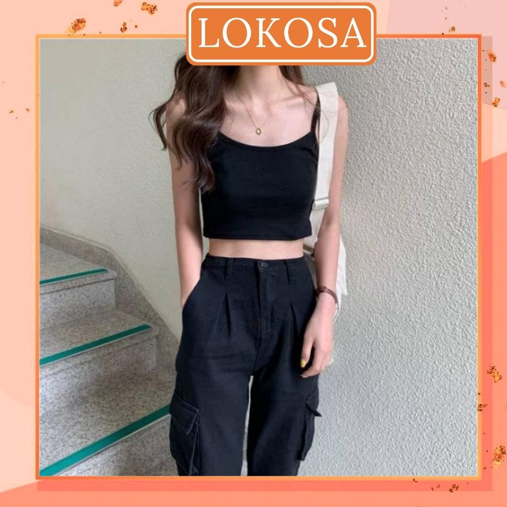 Áo Croptop 2 Dây LOKOSA Croptop Kiểu Nữ Thun Ôm Body Áo Cr Hai Dây Ngắn Sexy Đẹp Jennie Hàn Quốc Giá Rẻ Trắng Đen AO022