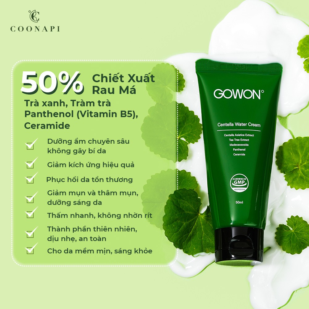 Kem Dưỡng Rau Má Phục Hồi Da Chuyên Sâu, Cải Thiện Mụn Và Thâm Mụn Gowon Centella Water Cream