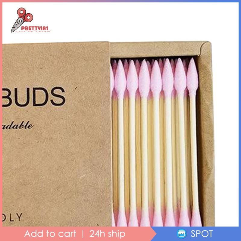 Set 1 / 200 Tăm Bông Cotton Vệ Sinh Tai Mũi Hai Đầu Màu Hồng Prettyia1