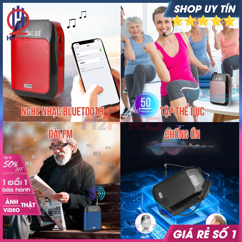Máy Trợ Giảng Không Dây, Loa Trợ Giảng Aporo T9 Plus UHF 15W Cao Cấp, Bluetooth 5.0-Usb-Thẻ Nhớ-Đài Fm - H2Pro Audio