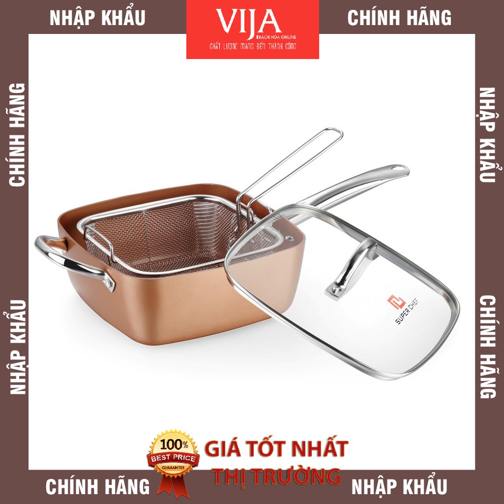 Bộ Quánh Vuông Đáy Từ Chống Dính Và Rổ Inox Super Chef SC_G2024S 24*24Cm