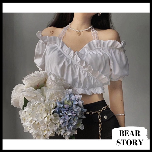 Áo Croptop Kiểu Nữ Voan Đắp Chéo Phối Ren Siêu Xinh Nữ Tính - AK009 | bear.story