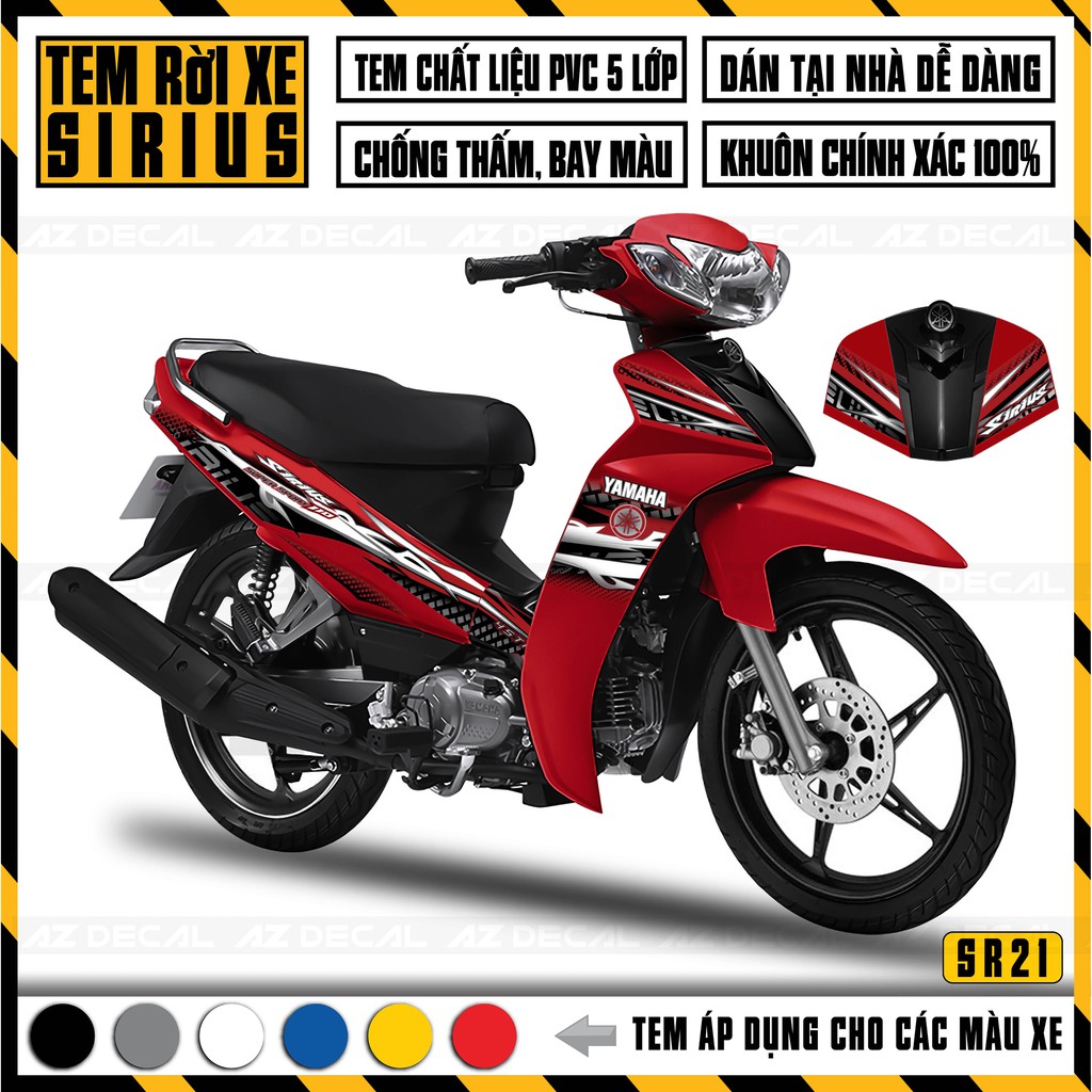 Tem Chế Xe Sirius RC Phong Cách Sporty | SR21 | Chất Liệu Decal PVC Chống Nước, Cắt Sẵn Dễ Dán