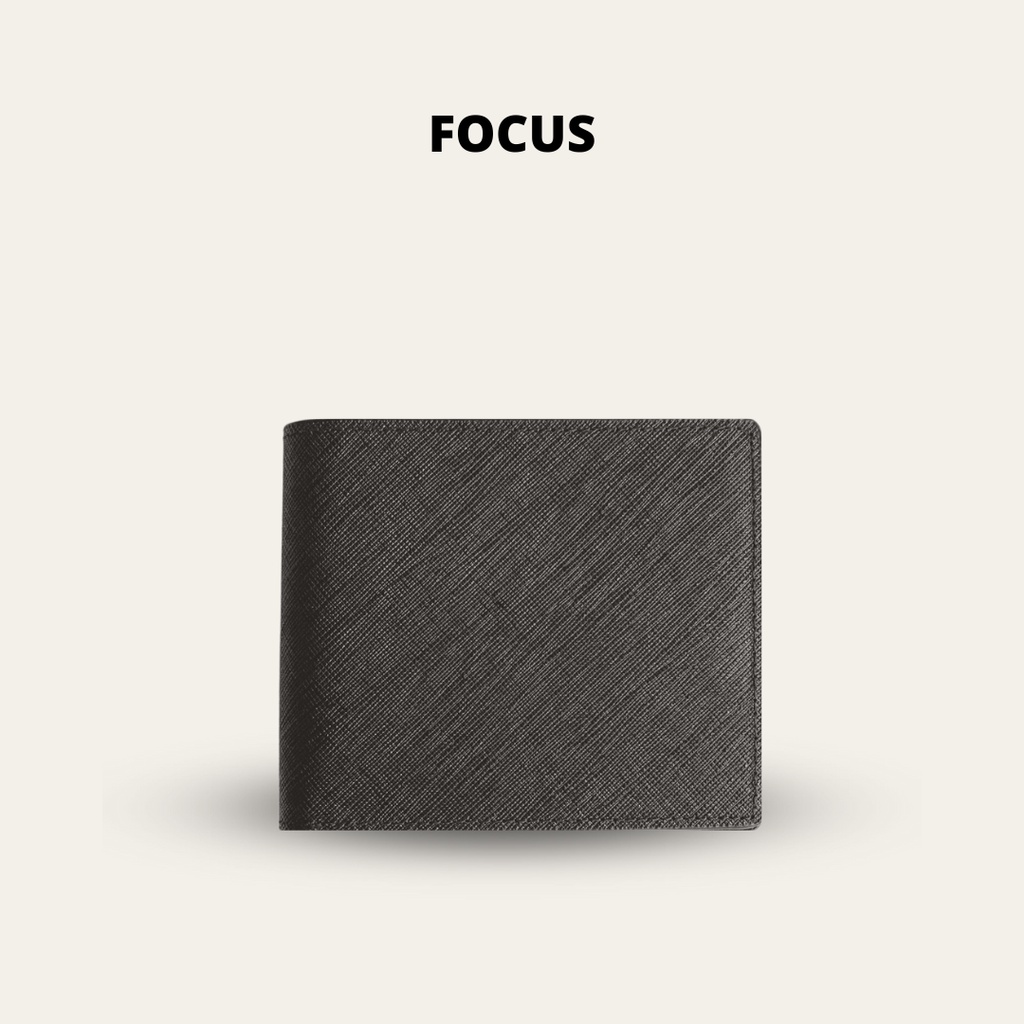 Ví Vuông Focus Double màu đen da thật