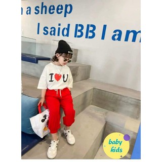 Bộ phong cách i love u áo cotton quần dáng alibaba cho bé