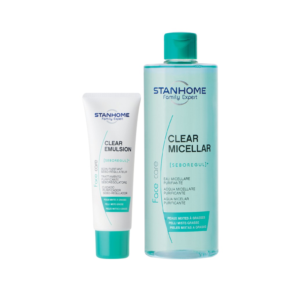 Bộ sản phẩm chăm sóc da dầu mụn toàn diện Stanhome clearmicellar 400ml hạn2/2024 &amp;clear emulsion 40ml &amp; clear spot 10ml