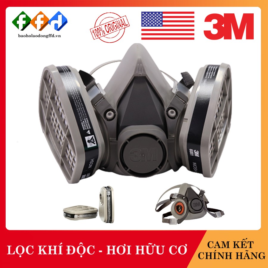 [Hàng chính hãng] Bộ mặt nạ phòng độc 3M 6200 3 món(dùng 2 phin lọc hơi hữu cơ 6001),Mặt nạ phun sơn, hóa chất, trừ sâu