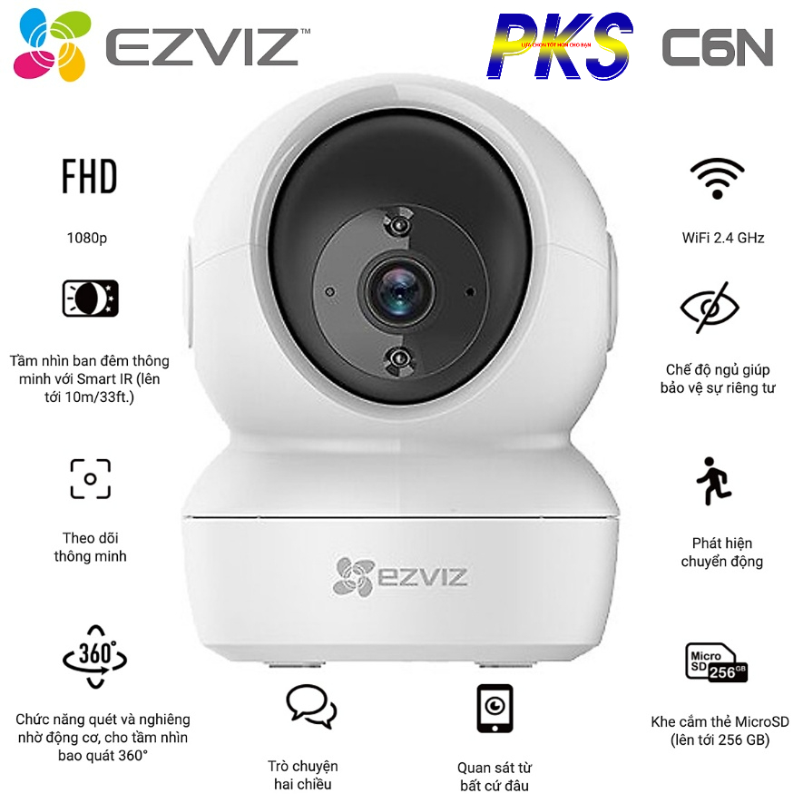 [Tặng chân đế] Camera Wifi thông minh EZVIZ C6N Full HD 1080P - Hàng chính hãng BH 24 tháng