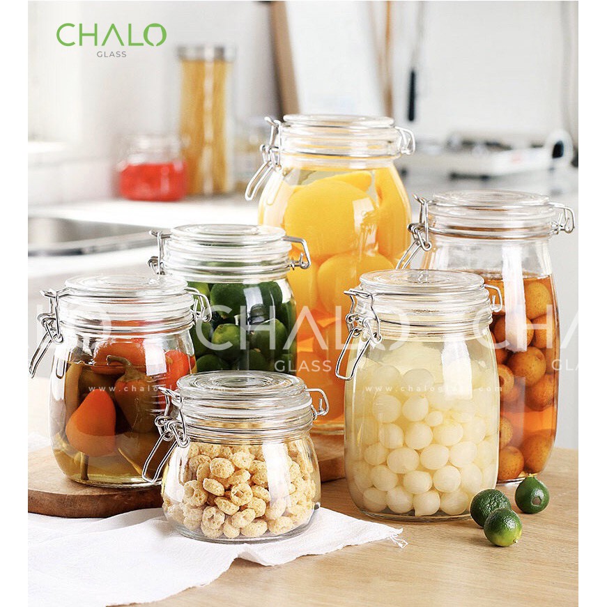 Hũ thủy tinh nắp cài kim loại dáng tròn 500ml ~ 4800ml | HTQ02