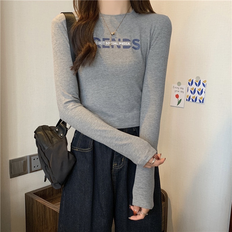 SUXI Áo Thun Tay Dài Màu Sắc Trơn Dễ Phối Đồ Phong Cách Hàn Quốc Dành Cho Nữ