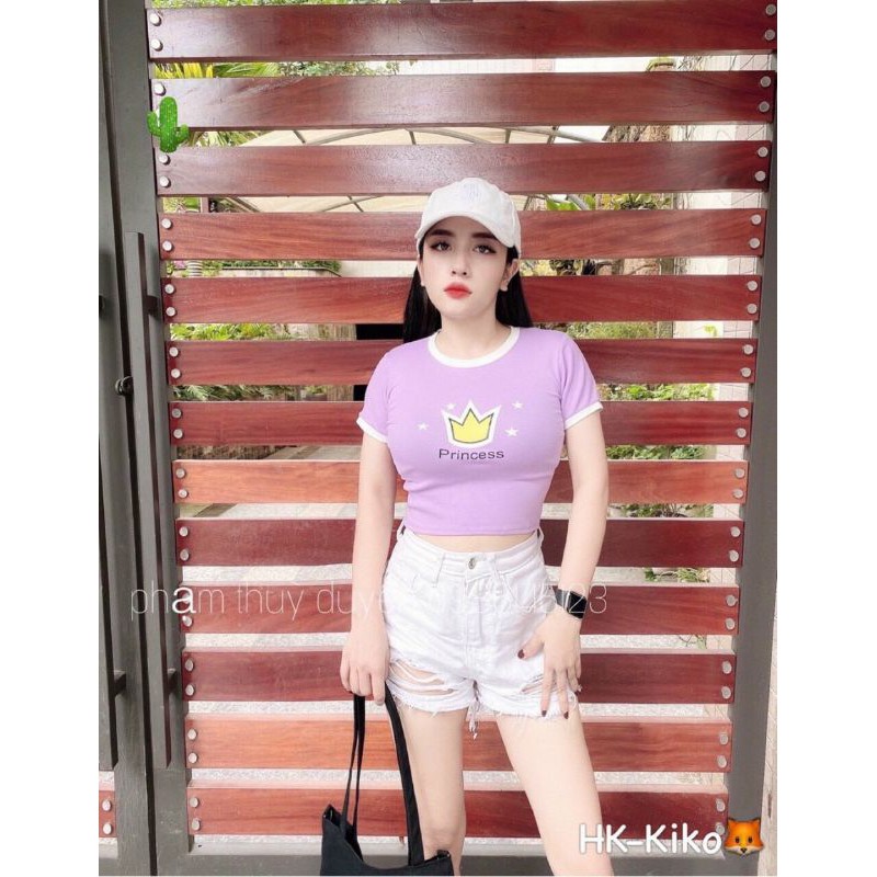 Áo thun kiểu borip in vương miện