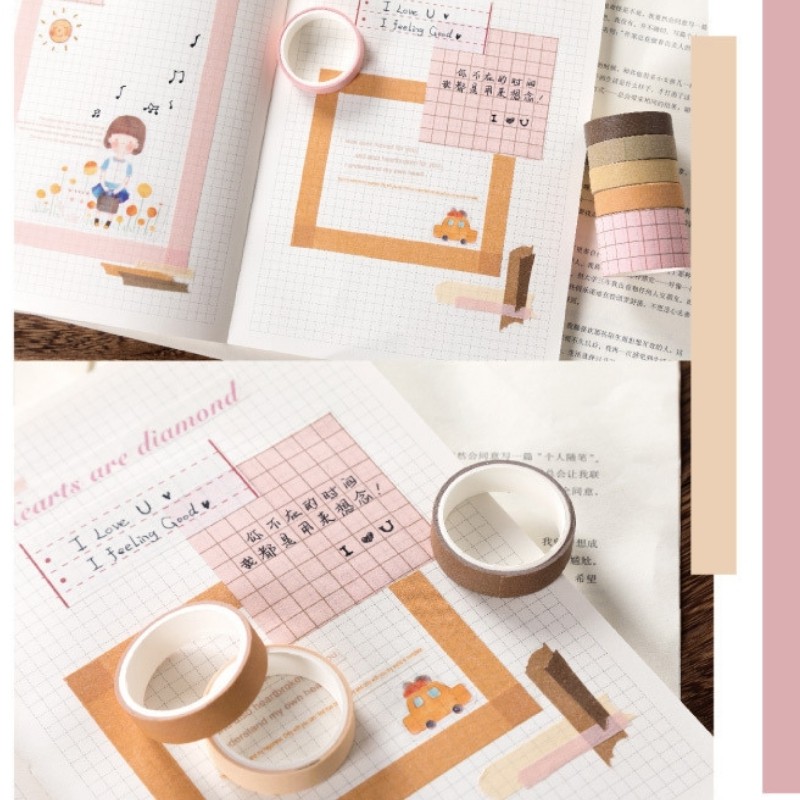 Hộp 10 Cuộn Washi Tape Basic DIY Trang Trí Bullet Journal Nhật Ký Sổ Lưu Niệm