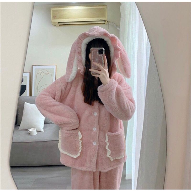 ✅ Pyjama Lông Cừu Thỏ Hồng Cute | BigBuy360 - bigbuy360.vn