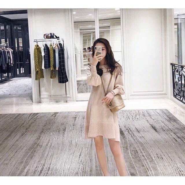 [SẴN HÀNG] Váy len dáng xoè tay bồng tiểu thư hàng QC