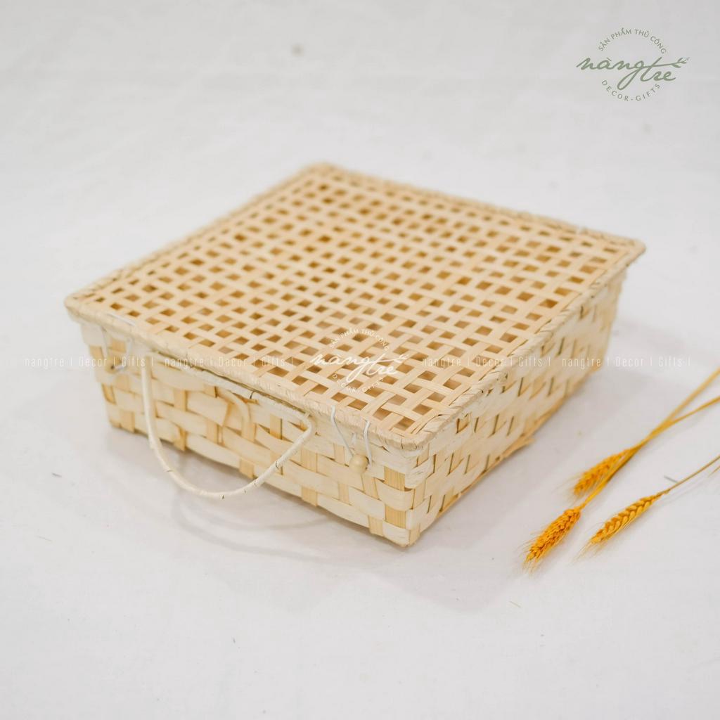 Hộp tre đan mắt vuông nắp đậy đựng quà tặng - Thân thiện môi trường