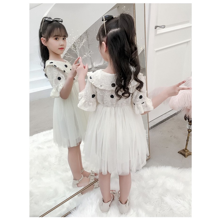 Váy công chúa tiểu thư bé gái họa tiết chấm bi tay lỡ  size 12-19kg DCC01