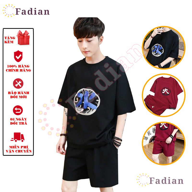 Đồ bộ nam, set quần áo thể thao nam nữ mặc nhà dáng Unisex form rộng tay lỡ, vải thun lạnh phối hoạ tiết THUỶ HOẢ THỔ | BigBuy360 - bigbuy360.vn