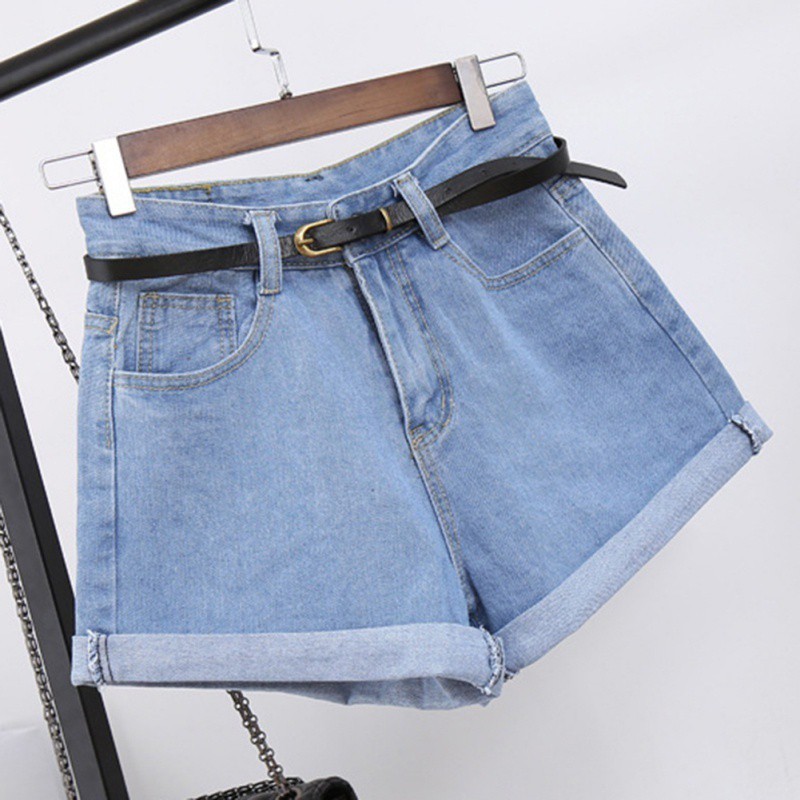 Quần Đùi Nữ Bò Quần Short Nữ Rách Quần Jeans Denim Lưng Cao Phối Túi Phong Cách Retro