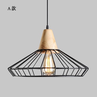 Đèn thả sơn vân gỗ kèm lồng sắt SuperVilighting LONGSAT trang trí shop thời trang quán cafe