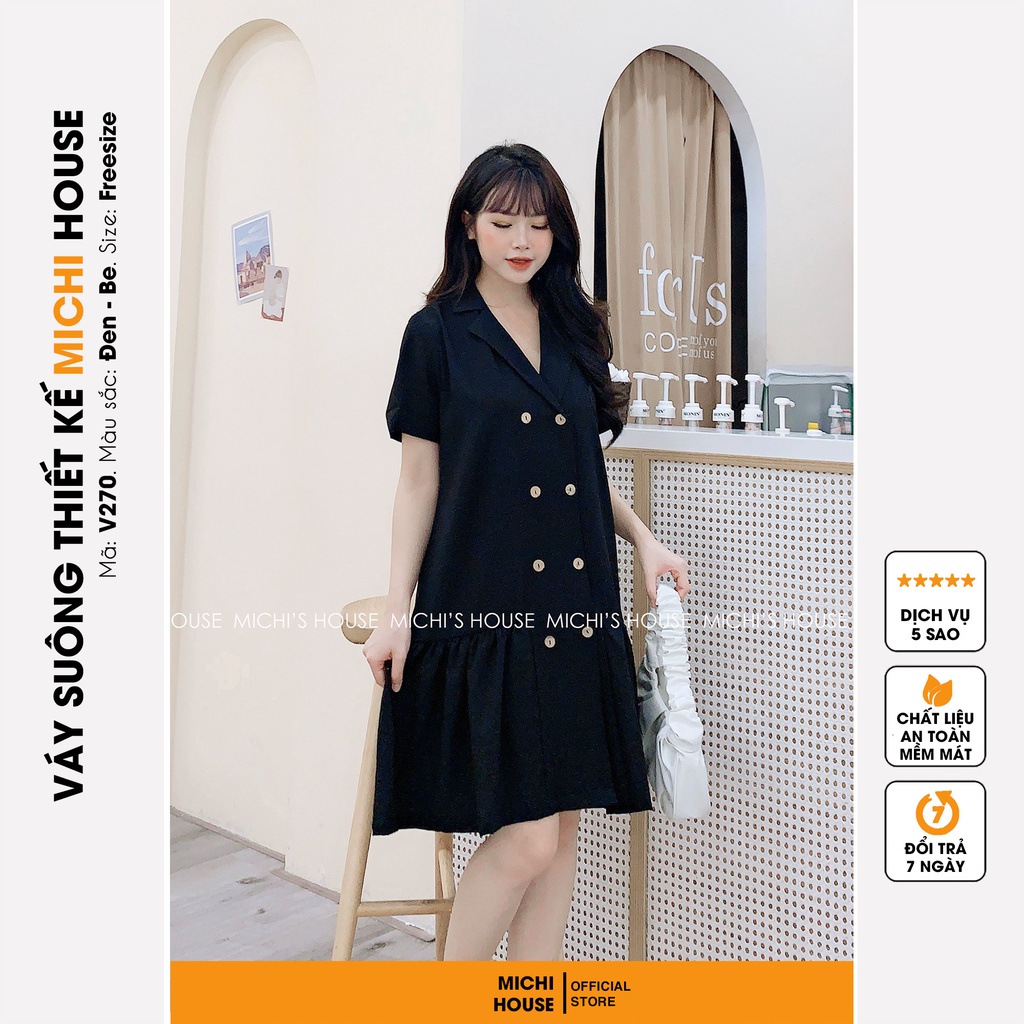 Váy Suông Đuôi Cá Cổ Vest Công Sở MICHI House Đầm Đũi Thiết kế Dáng Xuông Xòe Rộng Freesize V270 | BigBuy360 - bigbuy360.vn