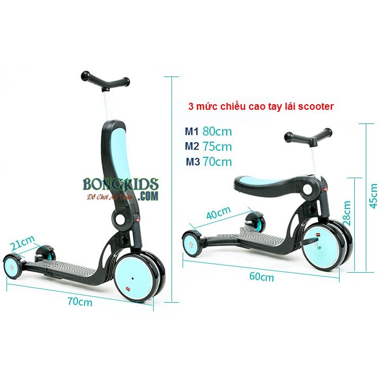 Xe chòi chân kiêm Scooter, đạp 3 bánh 5 in 1 Unibaby DGN5-2 cho bé 2-8 tuổi, nhiều màu