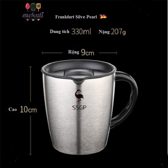 Ly giữ nhiệt cafe inox 304 có nắp có tay cầm 330 ml phong cách châu âu