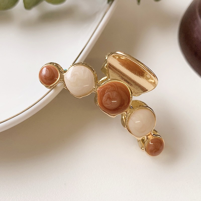 kẹp tóc càng cua NOVSET kẹp tóc hàn quốc đẹp thiết kế Kim Loại dáng dài họa tiết Hình Tròn Phối Màu Mã #111