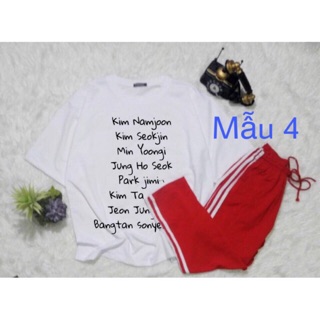 Set BTS Fanchart sọc đỏ,Sọc đen,set quần đỏ