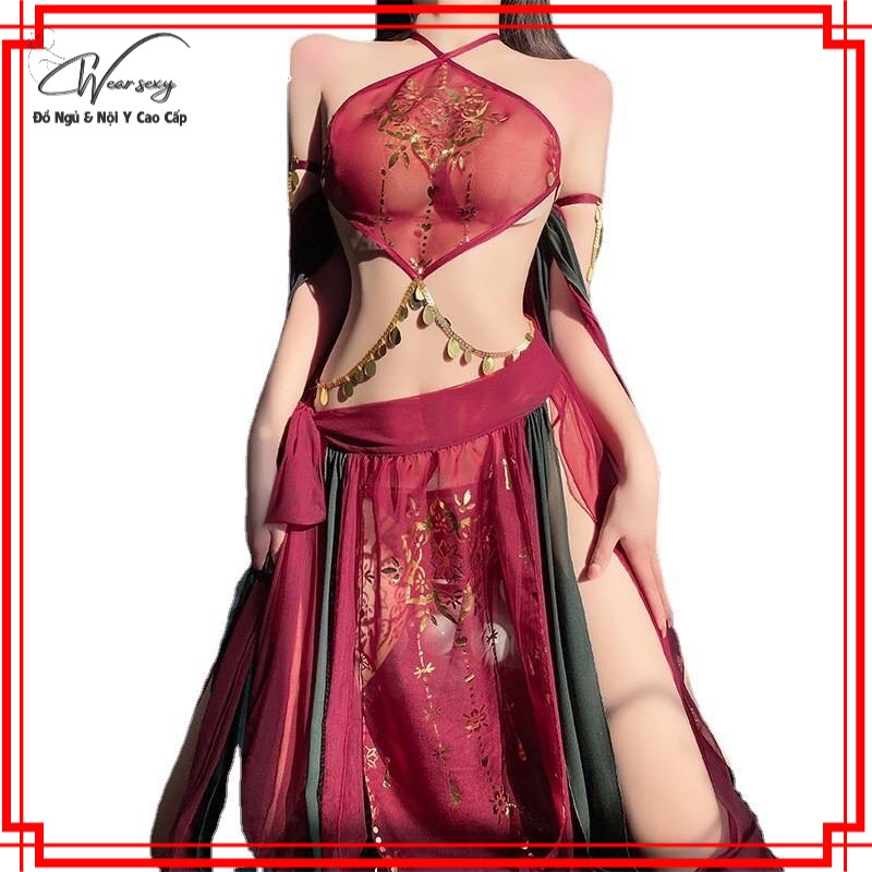 Set Yếm Thêu Cổ Trang Kèm Áo Choàng Cổ Trang Quyến Rũ 9748 [CWEAR.SEXY_ĐỒ NGỦ &amp; NỘI Y CAO CẤP]