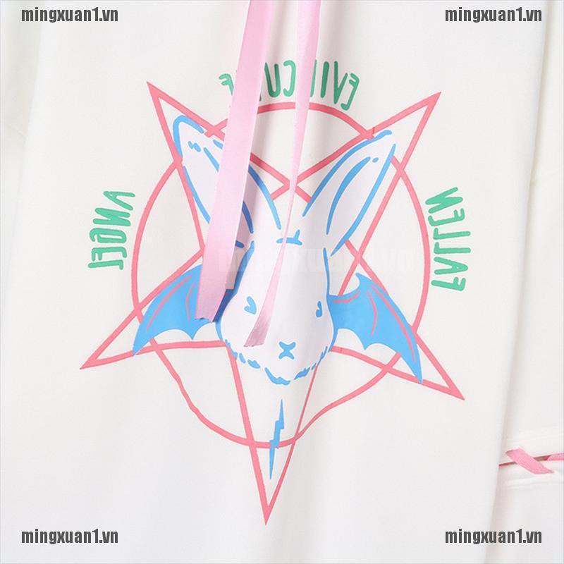 MINON Harajuku Print Lace Up Sweatshirt Women Hoodie Gothic Hooded Pullover Streetwear VN | BigBuy360 - bigbuy360.vn