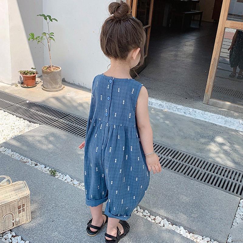Áo liền quần không tay có ống rộng kiểu Hàn Quốc thiết kế xinh xắn dành cho bé gái