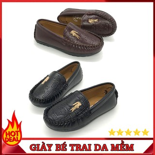 Giày mọi bé trai in vân gắn cá sấu da siêu mềm
