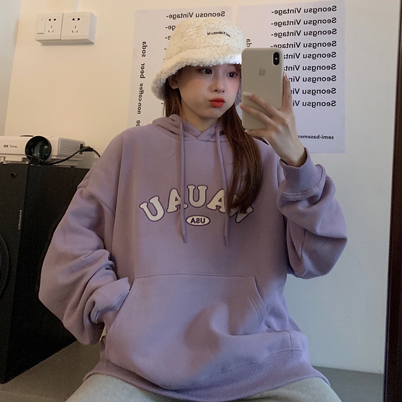Áo hoodie tay dài có nón trùm phong cách trẻ trung cho nữ