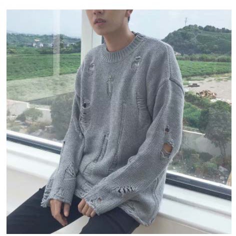 Áo len nam rách cổ tròn- style hàn quốc - chất len đẹp