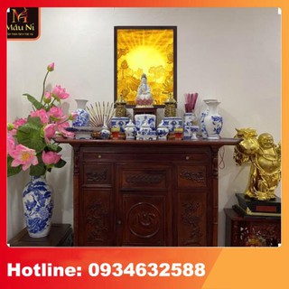 ĐÈN THỜ Tranh trúc chỉ in MÂU NI 198, kt 61cm x 81cm dọc, Sen tỏa, thích hợp đặt sau tượng thờ hoặc bàn thờ chung cư