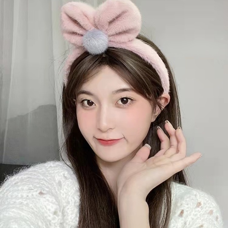 Băng Đô Cài Tóc Trang Điểm / Rửa Mặt Bằng Vải Lông Đính Nơ Dễ Thương Thời Trang Hàn Quốc Dành Cho Bạn Nữ