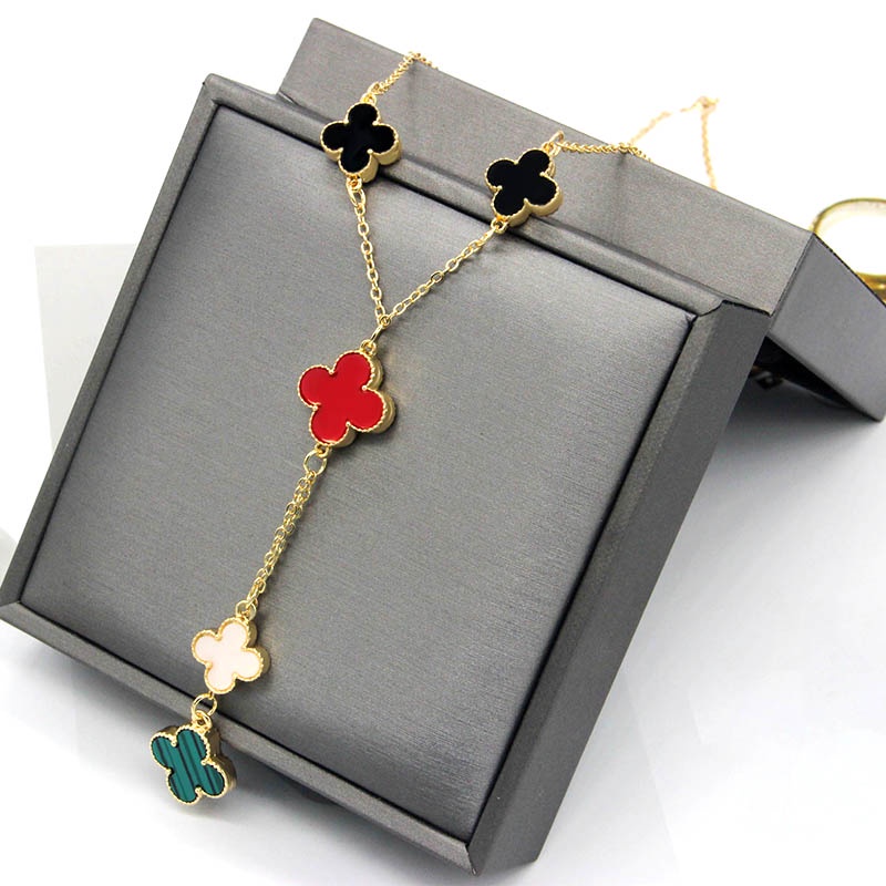 Original BESFOME vòng cổ cỏ bốn lá nữ thời trang khí chất xương đòn dây chuyền dài dây chuyền dây chuyền mặt dây chuyền vàng hồng 18K dây chuyền titan thép cho phụ nữ